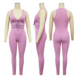 Women Washed Sleeveless Ribbed Jumpsuit