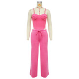 Women Sexy Cotton Washed Strapless Top and Pant Two-Piece Set