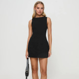 Women Spring/Summer Sleeveless Solid Round Neck Bodycon Dress
