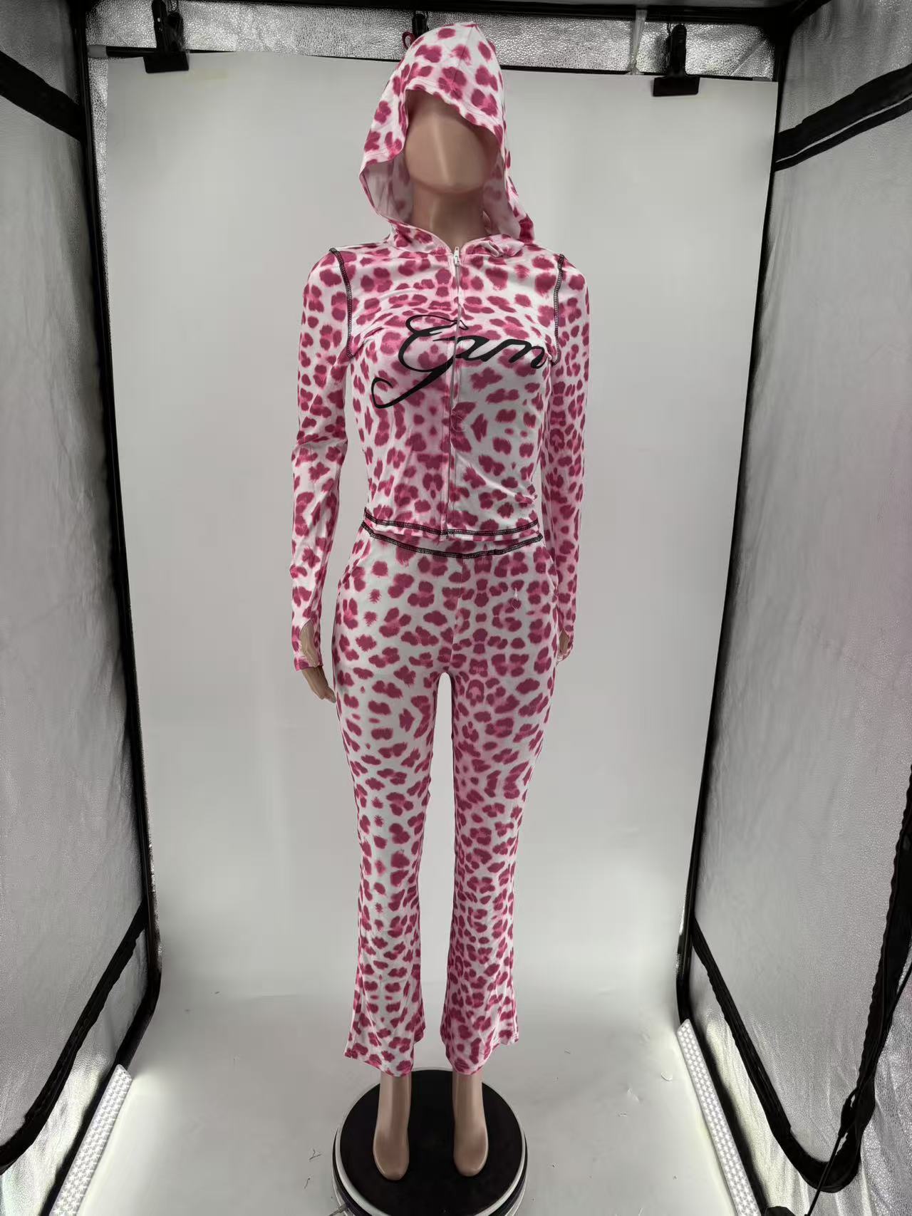 Women Sexy Leopard Print Contrast Two-Piece Set