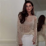 Women Sequined Knitting Long-Sleeved Top