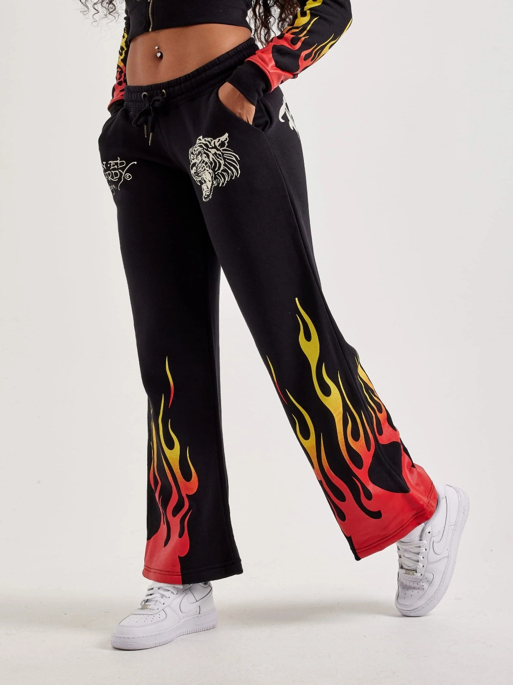 Women Printed Cropped Hoodies and Sweatpants Two-Piece Set
