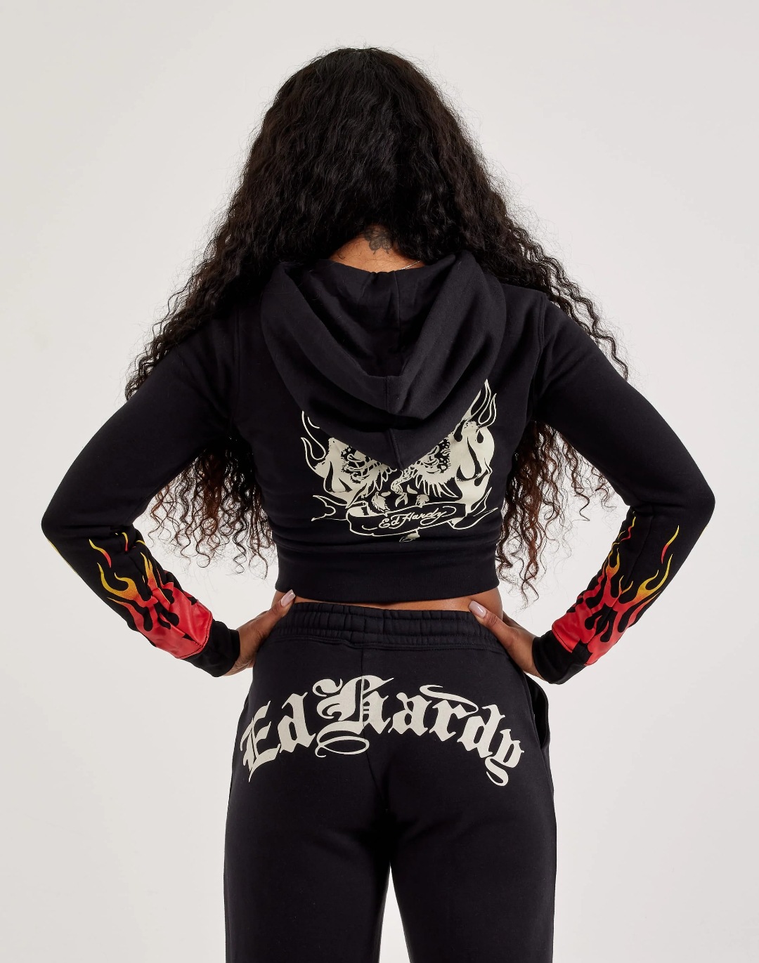 Women Printed Cropped Hoodies and Sweatpants Two-Piece Set