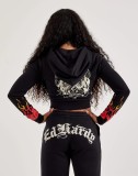 Women Printed Cropped Hoodies and Sweatpants Two-Piece Set