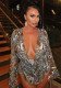 Women Fall Gradient Leopard Print Long-Sleeved Backless Top and Shorts Two-Piece Set