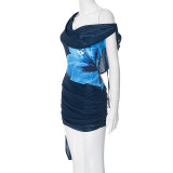 Women Sexy Backless Swing Neck Printed Side Ribbon Bodycon Dress