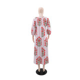Women Casual Holiday V-Neck Three-Quarter Sleeve Dress