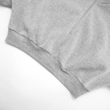 Women Fall/Winter Solid Casual Long-Sleeved Hoodies and Shorts Two-Piece Set