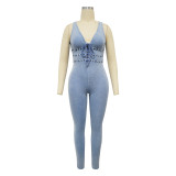 Women Washed Sleeveless Ribbed Jumpsuit