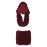 Women Fall Backless Hooded Top and Skirt Two-Piece Set