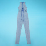 Women Washed Sleeveless Ribbed Jumpsuit