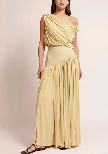 Women Elegant Slash Shoulder Solid Dress