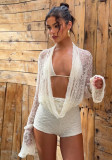Women  Sexy Basics Bra and Cutout Collar Patchwork Lace Long Sleeve Jumpsuit Two-Piece Set