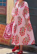 Women Casual Holiday V-Neck Three-Quarter Sleeve Dress