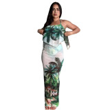 Women Sexy Beach Print Bikini Swimsuit Two-Piece Set