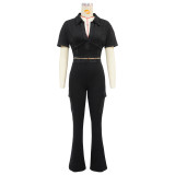 Women Sport Short-Sleeved Top and Pant Two-Piece Set