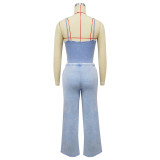 Women Sexy Cotton Washed Strapless Top and Pant Two-Piece Set