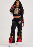 Women Printed Cropped Hoodies and Sweatpants Two-Piece Set