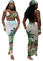 Women Sexy Beach Print Bikini Swimsuit Two-Piece Set