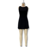 Women Spring/Summer Sleeveless Solid Round Neck Bodycon Dress