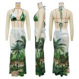 Women Sexy Beach Print Bikini Swimsuit Two-Piece Set