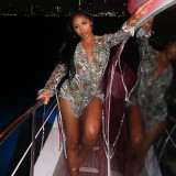 Women Fall Gradient Leopard Print Long-Sleeved Backless Top and Shorts Two-Piece Set