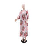 Women Casual Holiday V-Neck Three-Quarter Sleeve Dress