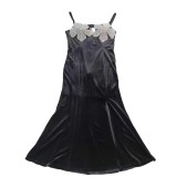 Women Black Velvet Floral Sequin Maxi Dress