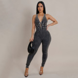 Women Washed Sleeveless Ribbed Jumpsuit