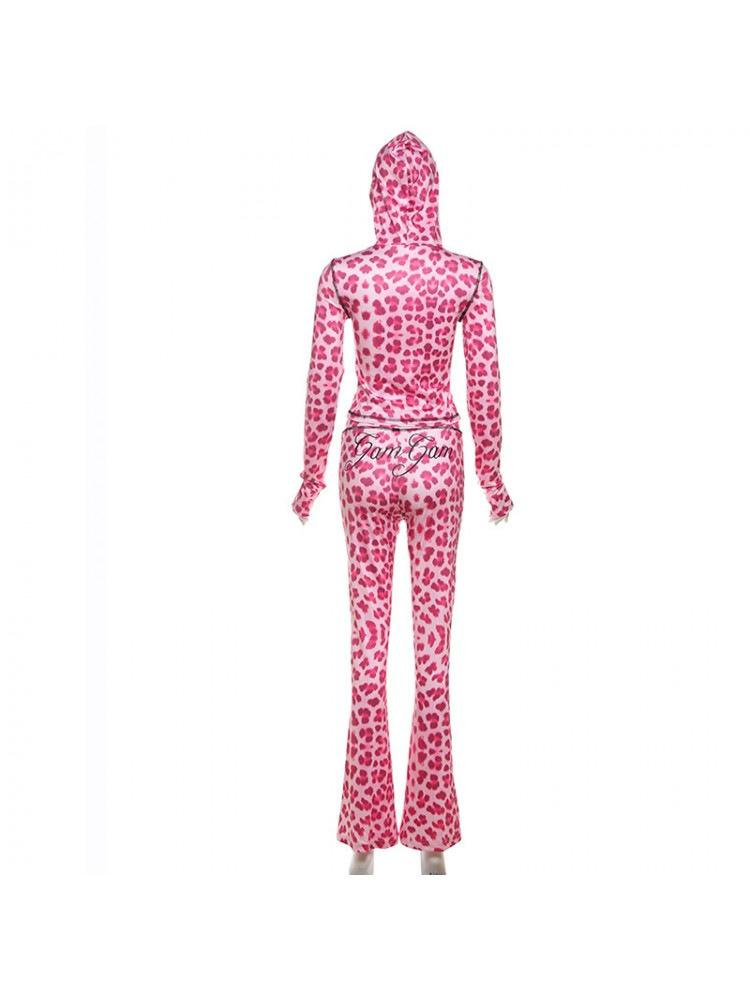 Women Sexy Leopard Print Contrast Two-Piece Set