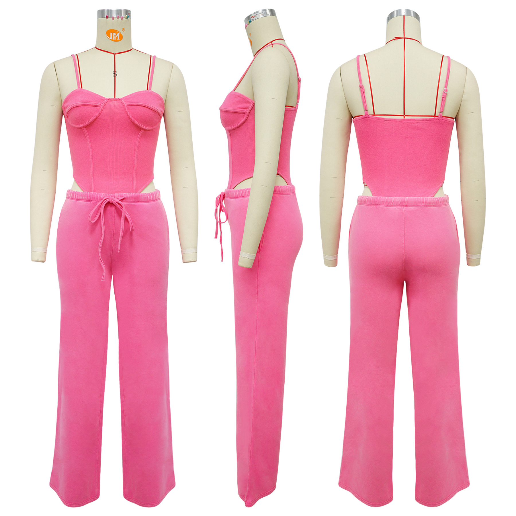 Women Sexy Cotton Washed Strapless Top and Pant Two-Piece Set