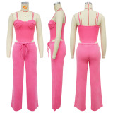 Women Sexy Cotton Washed Strapless Top and Pant Two-Piece Set