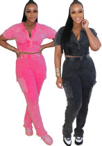 Women Sport Short-Sleeved Top and Pant Two-Piece Set