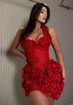 Women Floral Bandage Halter Neck Formal Party Dress Dresses