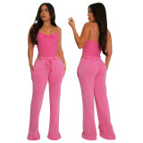 Women Sexy Cotton Washed Strapless Top and Pant Two-Piece Set