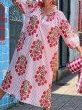 Women Casual Holiday V-Neck Three-Quarter Sleeve Dress