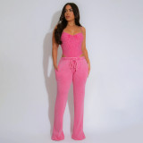 Women Sexy Cotton Washed Strapless Top and Pant Two-Piece Set