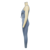Women Washed Sleeveless Ribbed Jumpsuit