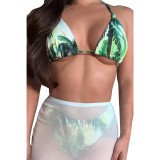Women Sexy Beach Print Bikini Swimsuit Two-Piece Set
