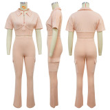 Women Sport Short-Sleeved Top and Pant Two-Piece Set