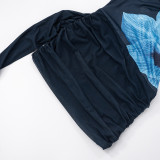 Women Sexy Backless Swing Neck Printed Side Ribbon Bodycon Dress