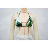 Women Sexy Beach Print Bikini Swimsuit Two-Piece Set