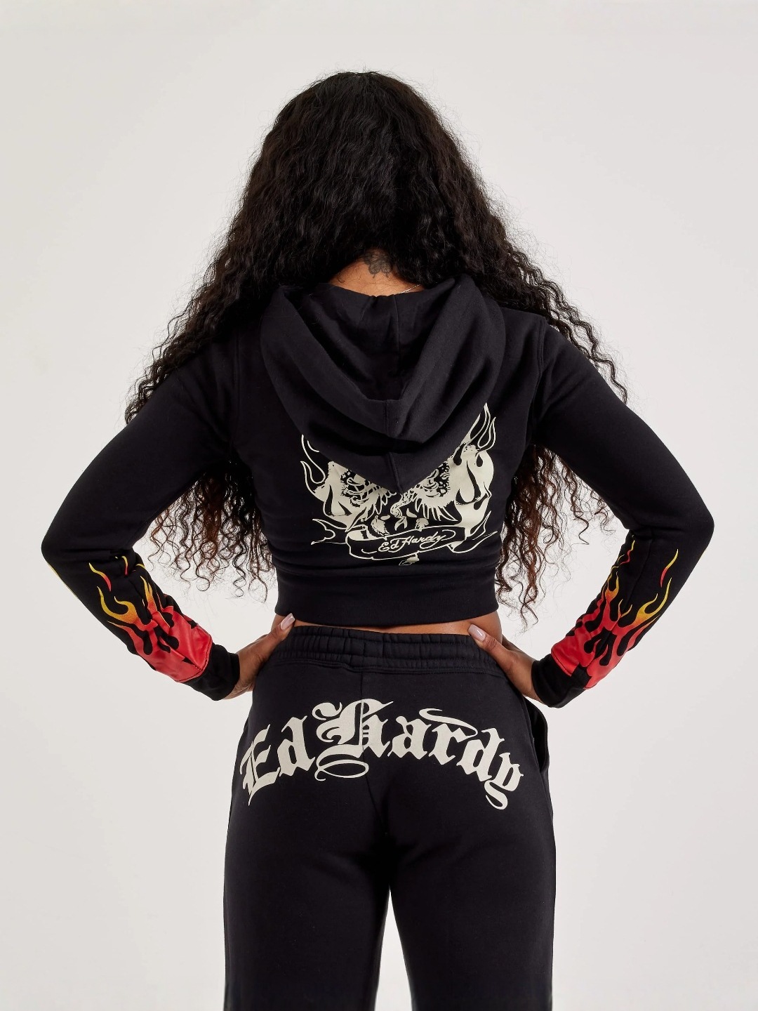 Women Printed Cropped Hoodies and Sweatpants Two-Piece Set