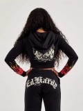 Women Printed Cropped Hoodies and Sweatpants Two-Piece Set