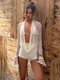 Women  Sexy Basics Bra and Cutout Collar Patchwork Lace Long Sleeve Jumpsuit Two-Piece Set
