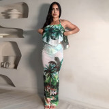 Women Sexy Beach Print Bikini Swimsuit Two-Piece Set