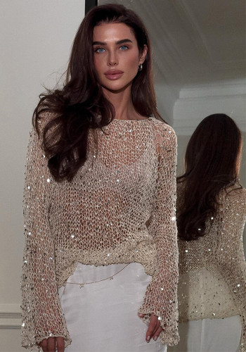 Women Sequined Knitting Long-Sleeved Top