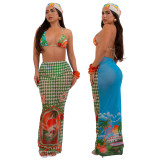 Women Sexy Beach Print Bikini Swimsuit Two-Piece Set