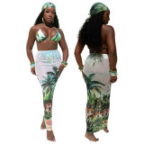 Women Sexy Beach Print Bikini Swimsuit Two-Piece Set
