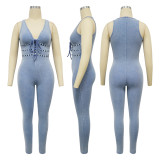 Women Washed Sleeveless Ribbed Jumpsuit